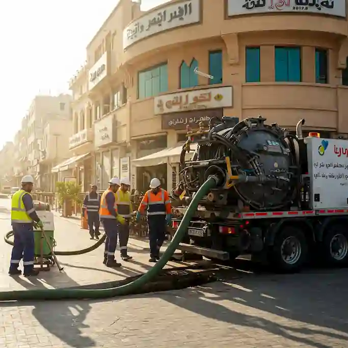 تفريغ بيارات مطعم في الجهراء بواسطة سيارة تنكر مجاري الجهراء حديثة