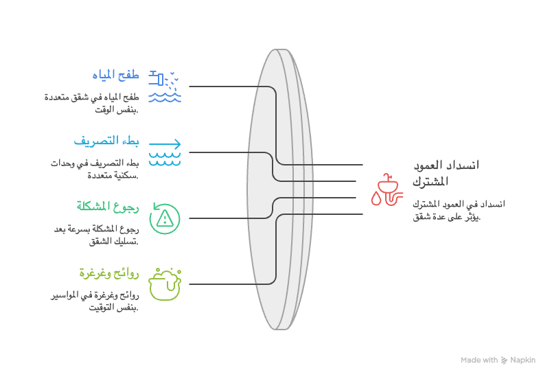 أهم علامات انسداد العمود المشترك للمجاري - خدمة تسليك مجاري الفروانية المتخصصة في حل مشاكل طفح المياه وروائح المواسير الكريهة.